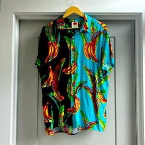 FARM Rio women’s button down banana mixed pattern top, like new, never worn